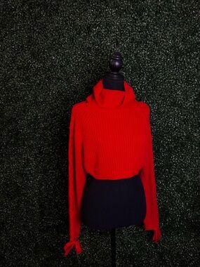 Red Turtleneck Knit Sweater - Women's Cozy Pullover